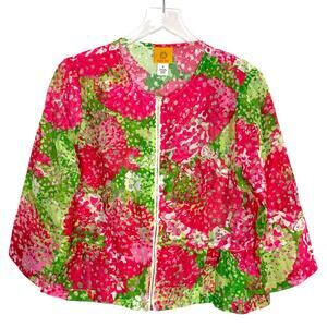 Ruby Road 10 Pink Green Bright Floral Semi Sheer Full Zip Topper Jacket